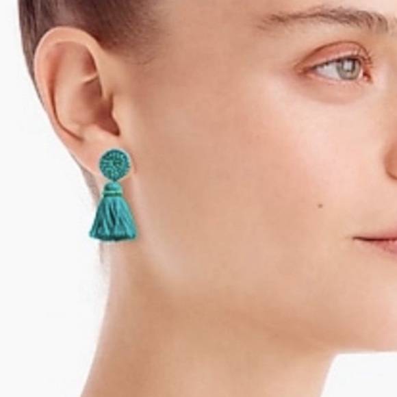 J. Crew Teal Beaded Tassel Stud Earrings and Dust Bag - Picture 9 of 9